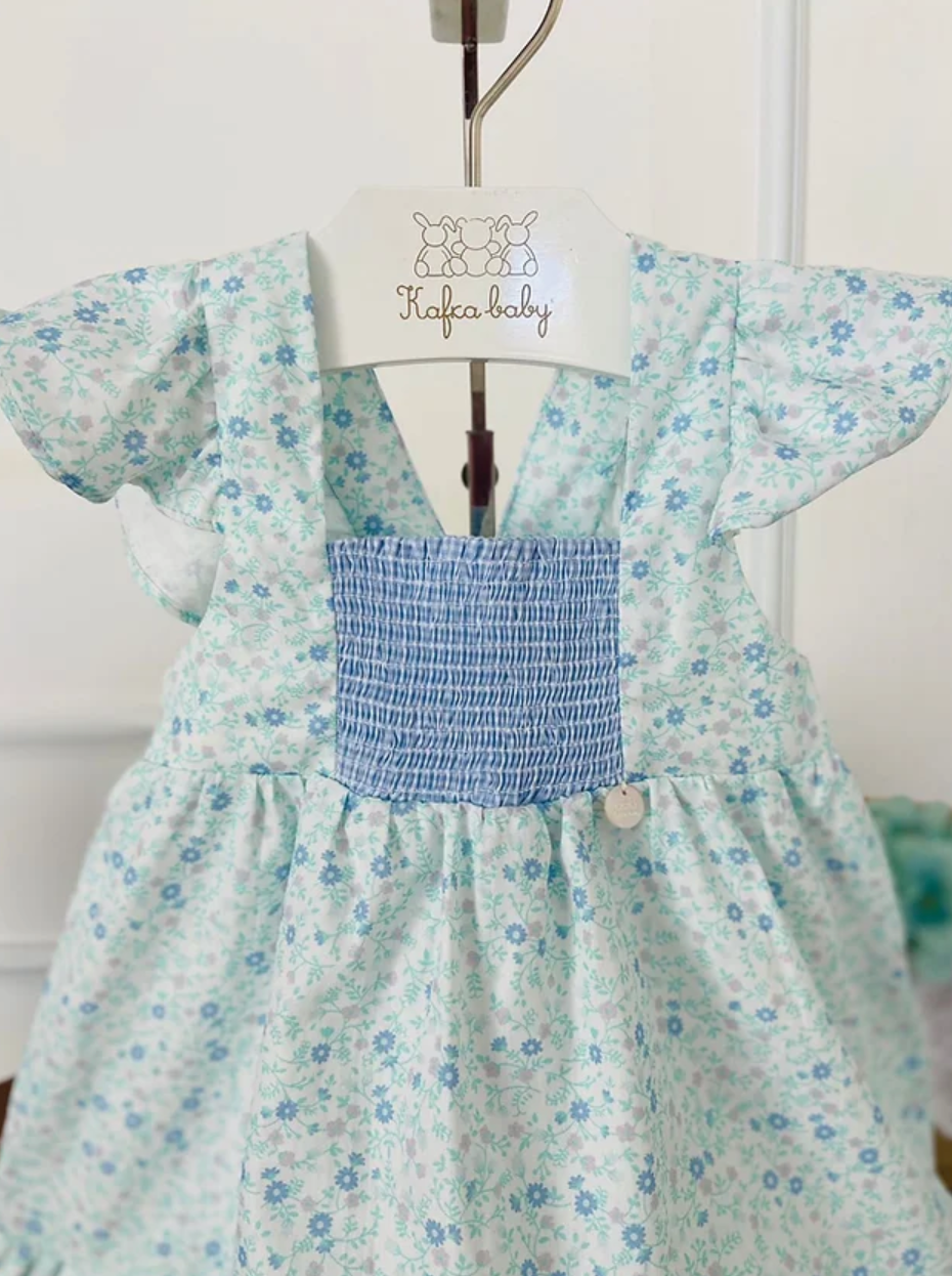 Blue Floral Smocked Dress - HoneyBug 