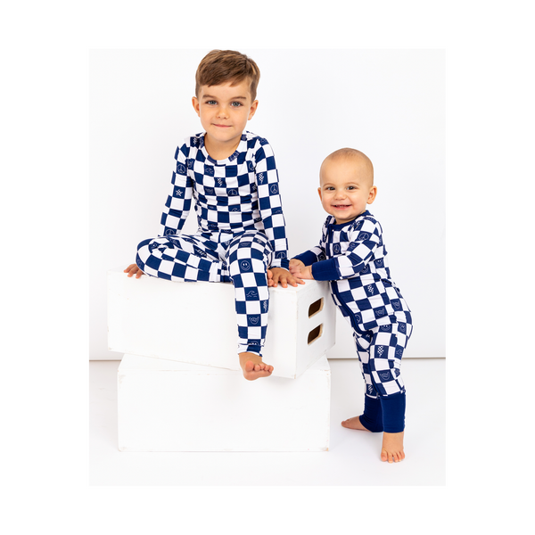 Footless Zip Romper - Check It Out - Blue - HoneyBug 