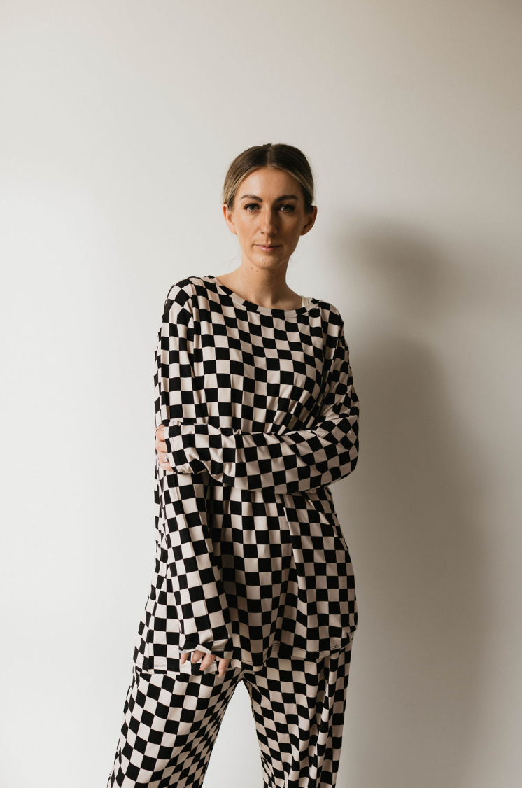 Adult Bamboo Pajamas | Black Checker – HoneyBug