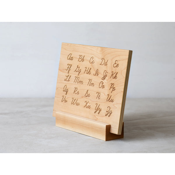 Wooden Alphabet Montessori Board and Tabletop Reference Chart • Classic Script Cursive - HoneyBug 