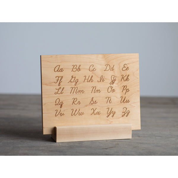 Wooden Alphabet Montessori Board and Tabletop Reference Chart • Classic Script Cursive - HoneyBug 