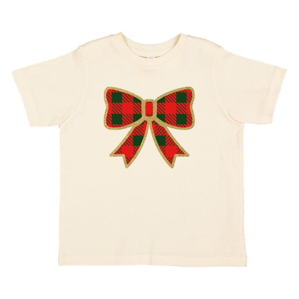Christmas Plaid Bow Long Sleeve Shirt - Natural - HoneyBug 