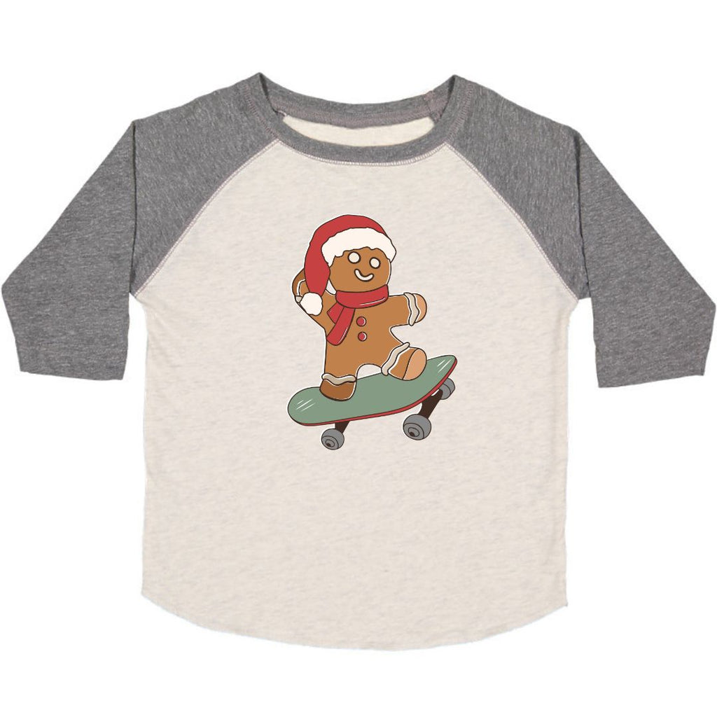 Gingerbread Skater Boy Christmas 3/4 Shirt - Natural/Heather - HoneyBug 