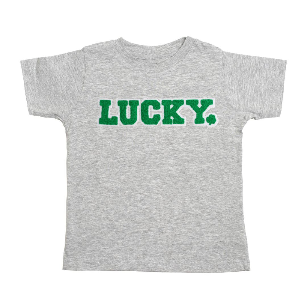 Lucky Boy Patch St. Patrick's Day Short Sleeve T-Shirt - Gray - HoneyBug 