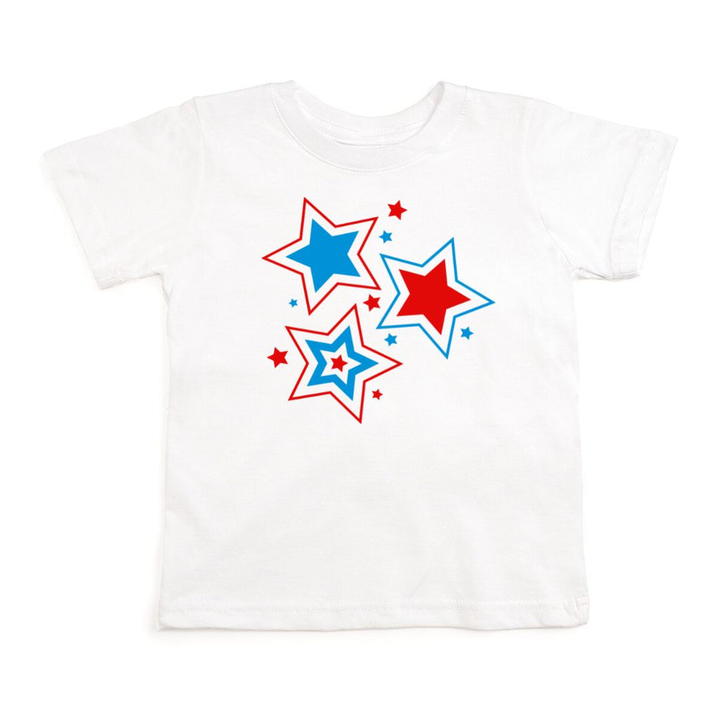 Patriotic Star Short Sleeve T-Shirt - White - HoneyBug 
