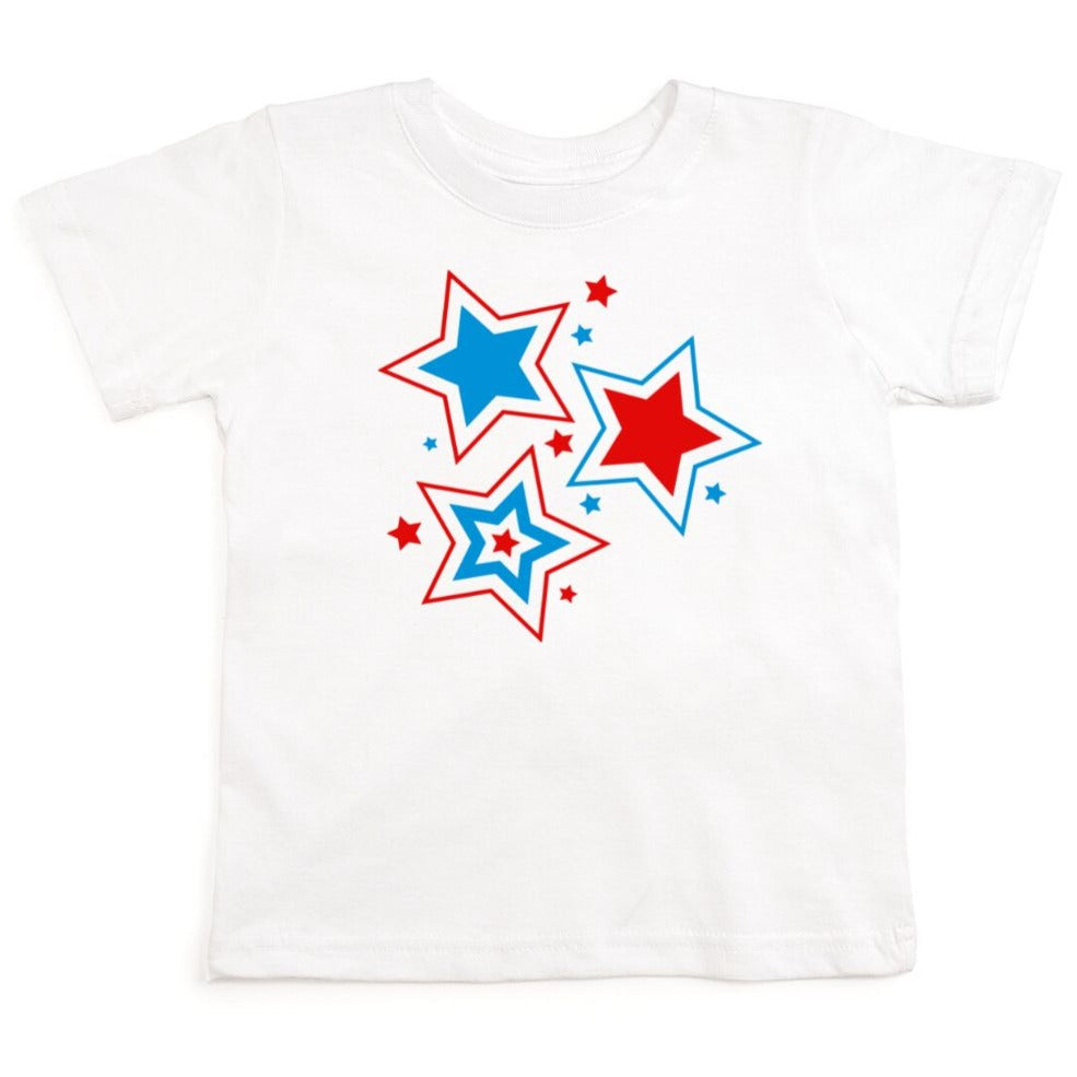 Patriotic Star Short Sleeve T-Shirt - White - HoneyBug 