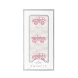 Pink Monster Trucks Bamboo Muslin Swaddle - HoneyBug 