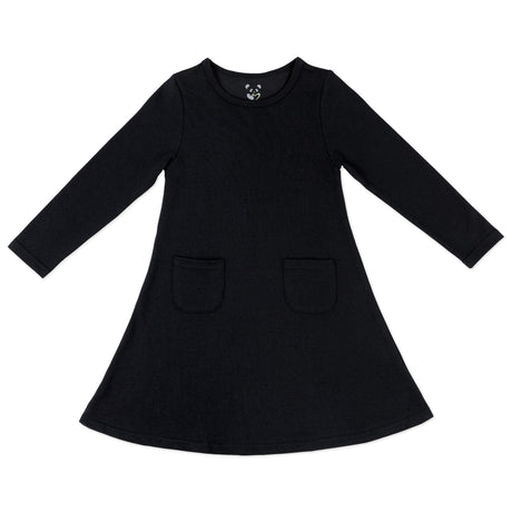 Obsidian Black Bamboo Terry Daywear Girls' Long Sleeve Dress - HoneyBug 