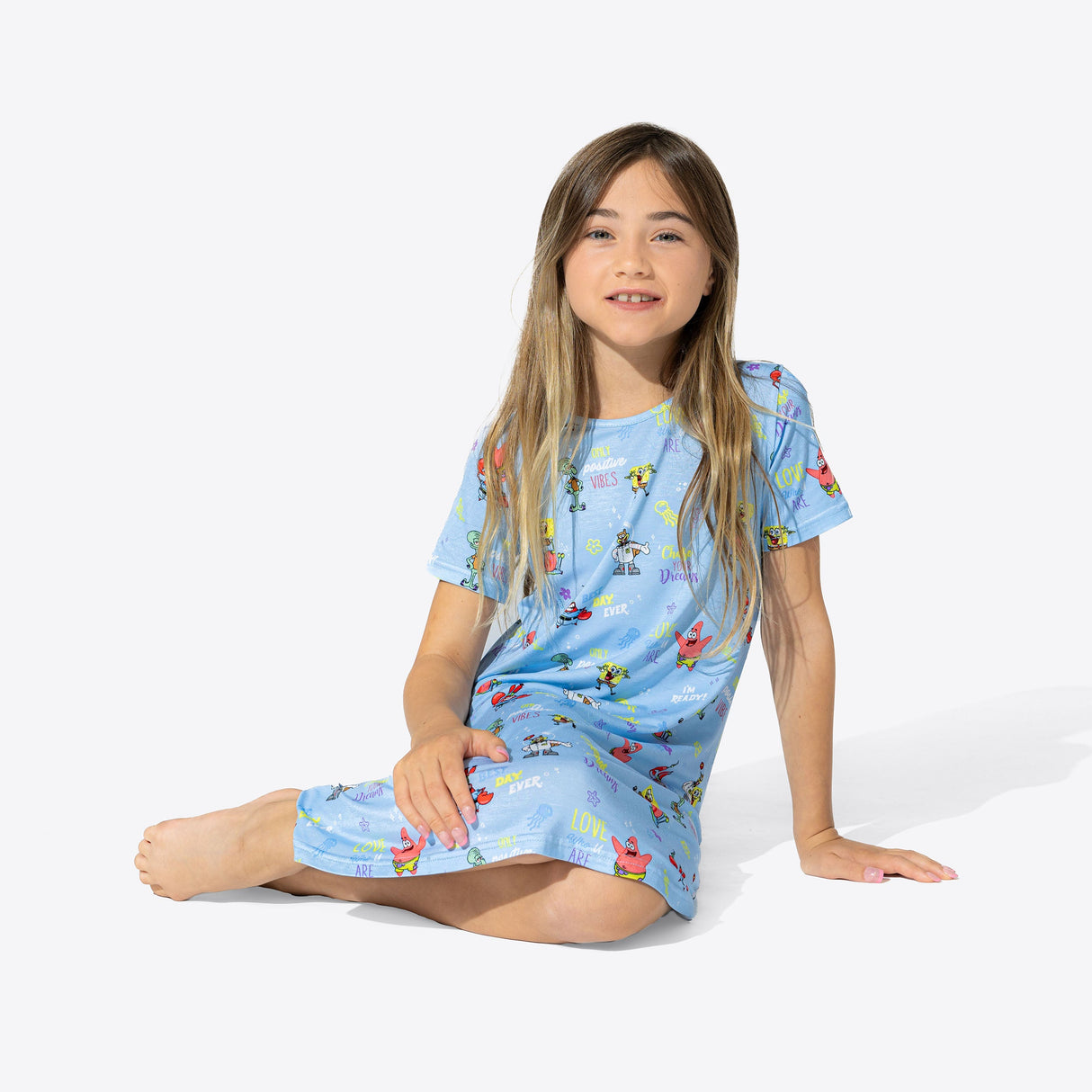 SpongeBob SquarePants: Good Vibes Bamboo Girls' Short Sleeve Dress - HoneyBug 