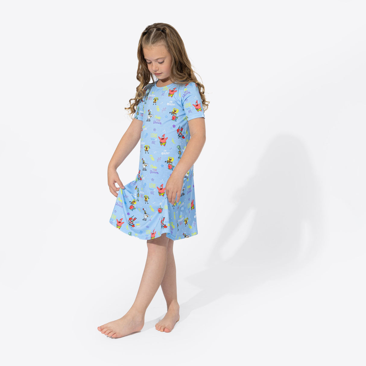 SpongeBob SquarePants: Good Vibes Bamboo Girls' Short Sleeve Dress - HoneyBug 