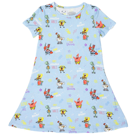 SpongeBob SquarePants: Good Vibes Bamboo Girls' Short Sleeve Dress - HoneyBug 