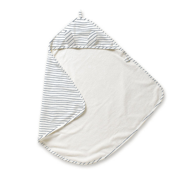 Organic Cotton Hooded Baby Towel & Poncho - Navy Stripes - HoneyBug 