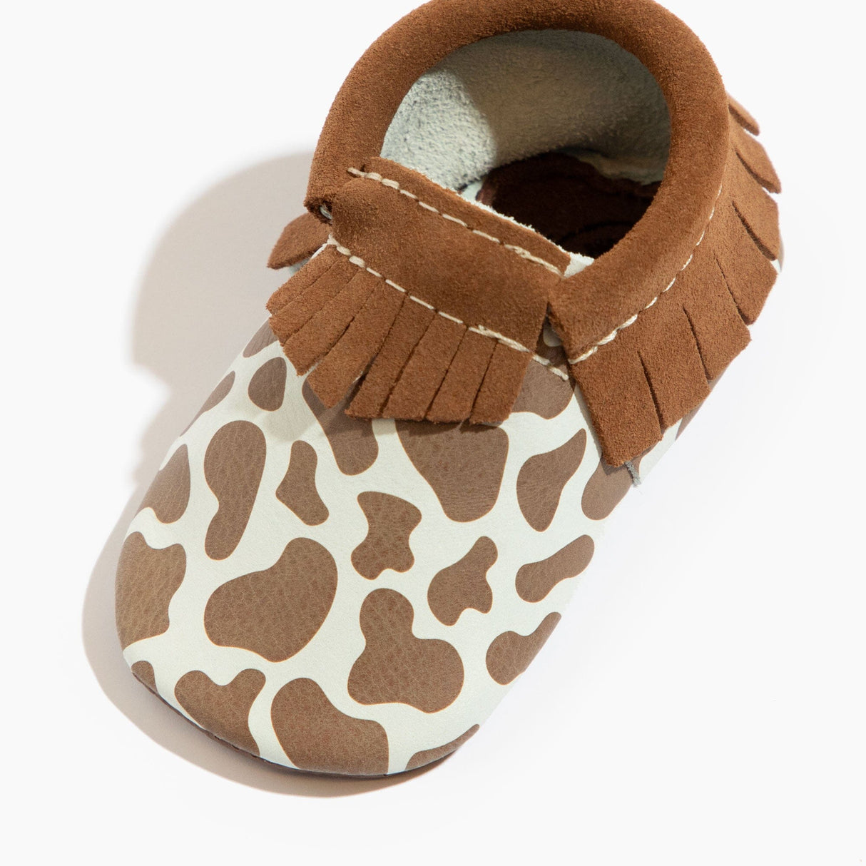 Suede Cow Print Moccasin Baby Shoe - HoneyBug 
