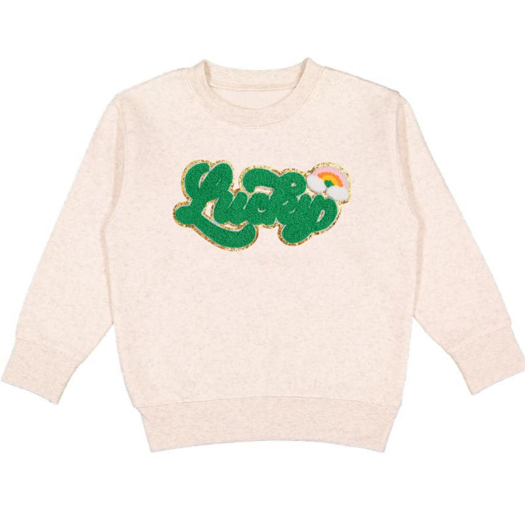 Lucky Script Patch St. Patrick's Day Sweatshirt - Natural - HoneyBug 