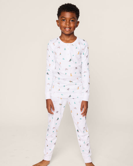 Kid's Pima Snug Fit Pajama Set in Jingle Paws - HoneyBug 
