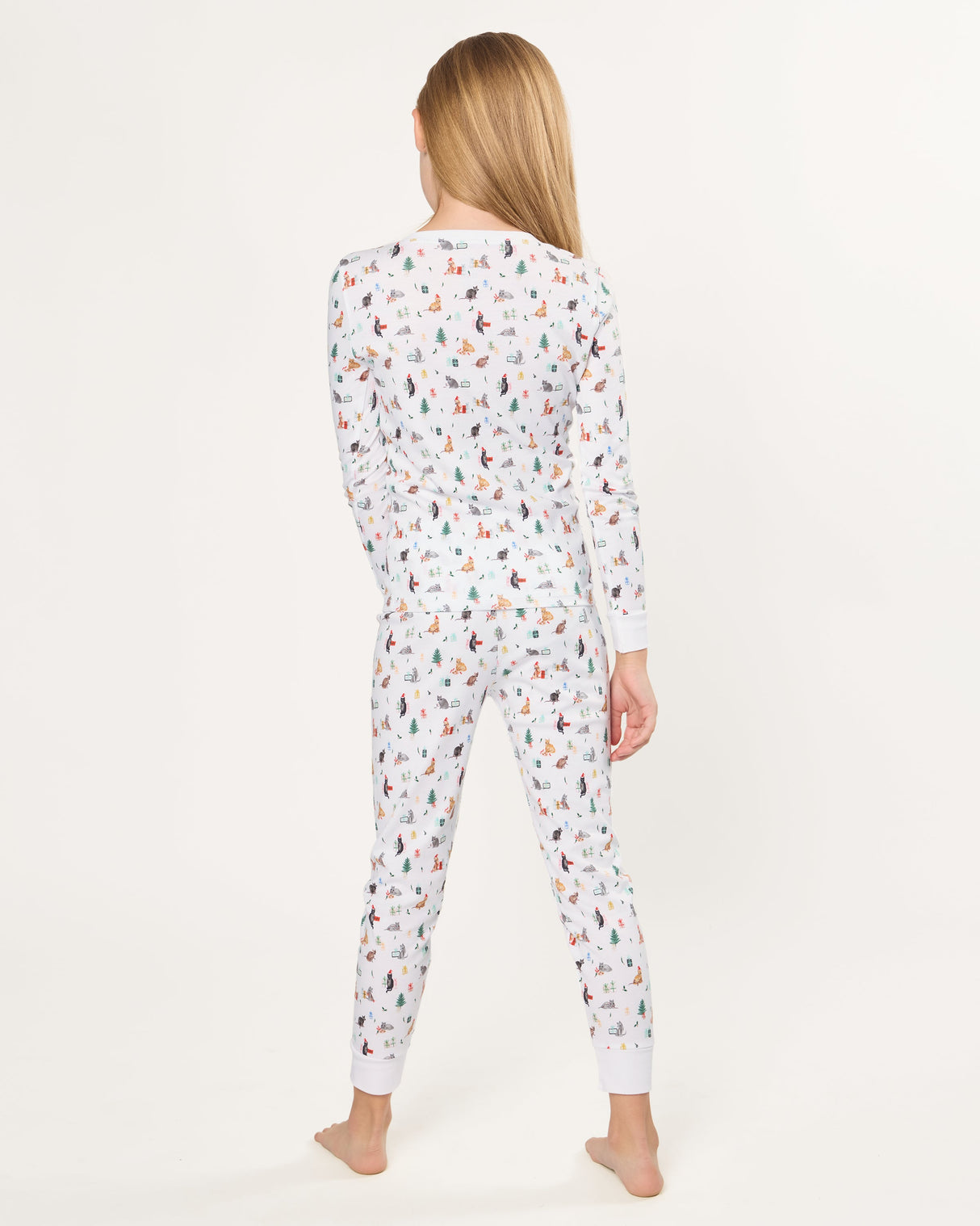 Kid's Pima Snug Fit Pajama Set in Merry Meow - HoneyBug 