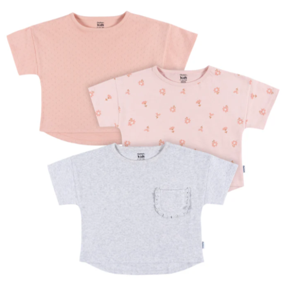 3-Pack Toddler Girls Flower T-Shirts - HoneyBug 