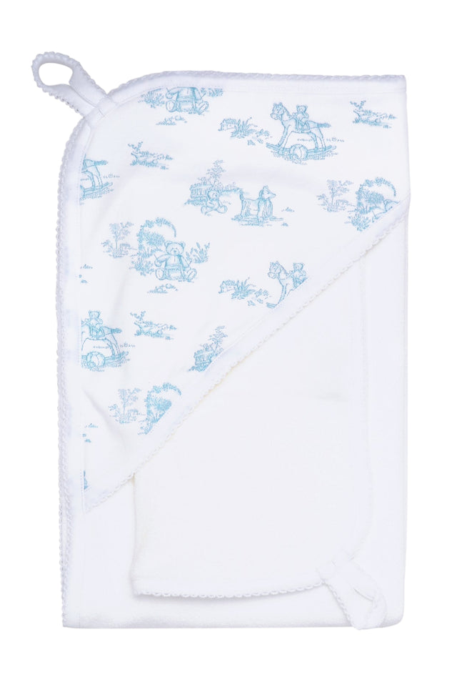 Blue Toile Hooded Towel - HoneyBug 