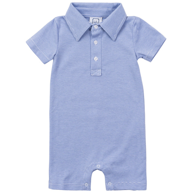 Tripp Boys' Pima Cotton Polo Shortall - Blue Stripes - HoneyBug 