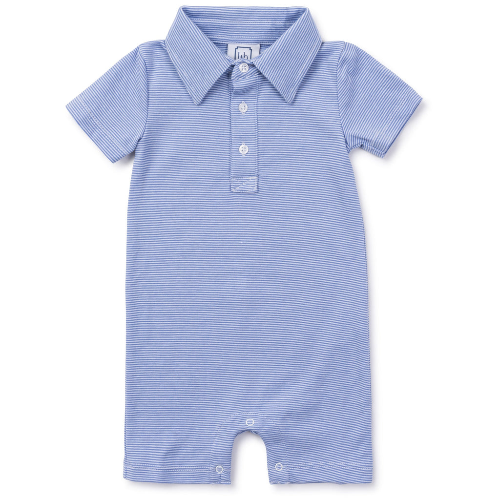 Tripp Boys' Pima Cotton Polo Shortall - Blue Stripes - HoneyBug 