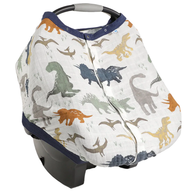 Cotton Muslin Car Seat Canopy - Dino Friends - HoneyBug 