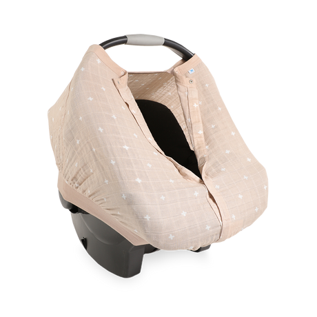Cotton Muslin Car Seat Canopy - Taupe Cross - HoneyBug 