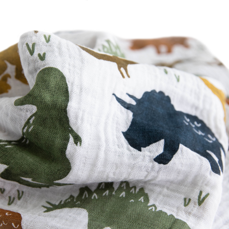 Cotton Muslin Swaddle Blanket 3 Pack - Dino Friends 2 - HoneyBug 