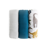 Cotton Muslin Swaddle Blanket 3 Pack - Dino Friends 2 - HoneyBug 