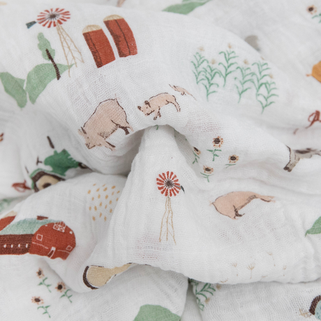 Cotton Muslin Swaddle Blanket 3 Pack - Farmyard - HoneyBug 