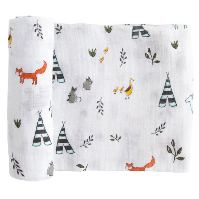 Cotton Muslin Swaddle Blanket - Forest Friends - HoneyBug 