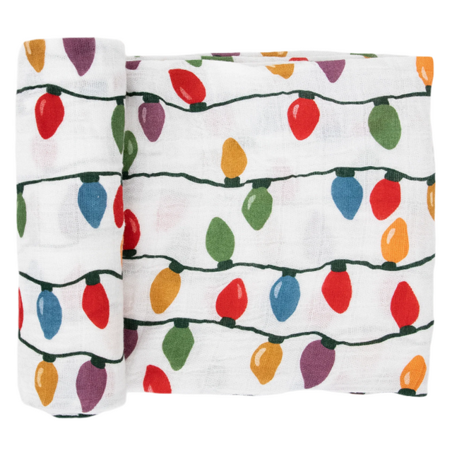 Cotton Muslin Swaddle Blanket - Christmas Bulbs - HoneyBug 