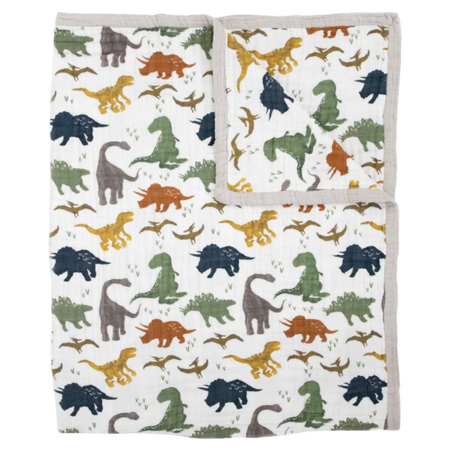 Cotton Muslin Quilted Throw - Dino Friends - HoneyBug 