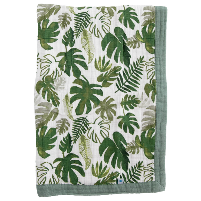 Cotton Muslin Baby Quilt - Tropical Leaf - HoneyBug 