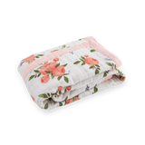 Cotton Muslin Baby Quilt - Watercolor Roses - HoneyBug 