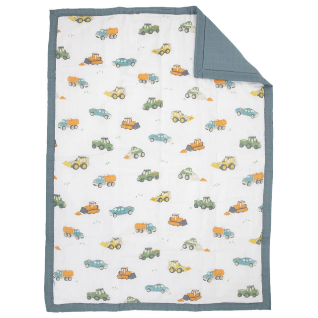 Cotton Muslin Toddler Comforter - Work Trucks - HoneyBug 