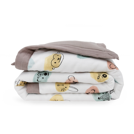 Cotton Muslin Toddler Comforter - Watercolor Critters - HoneyBug 