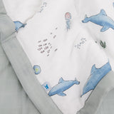 Cotton Muslin Toddler Comforter - Whales - HoneyBug 