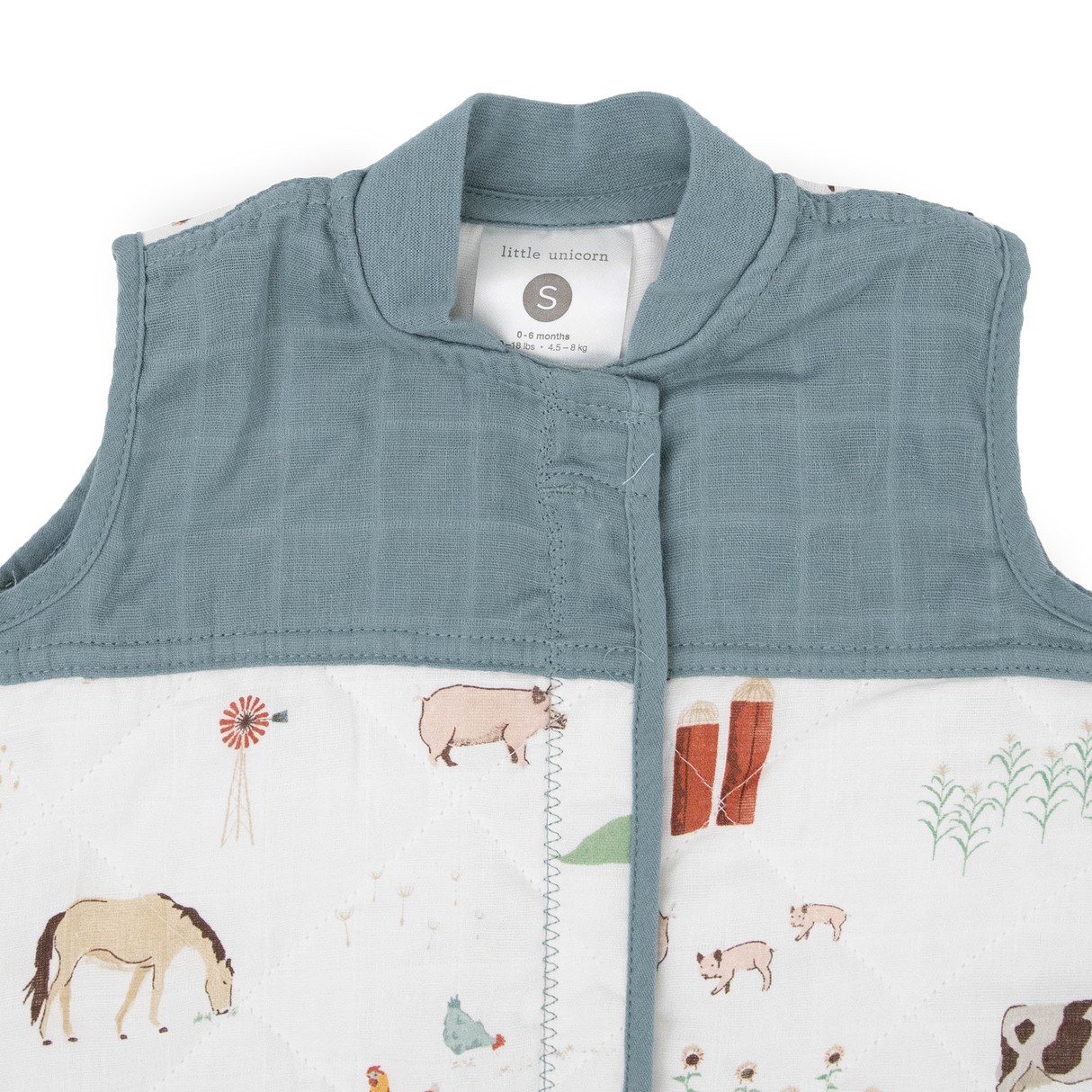 Cotton Muslin Quilted Sleep Bag - Farmyard - HoneyBug 