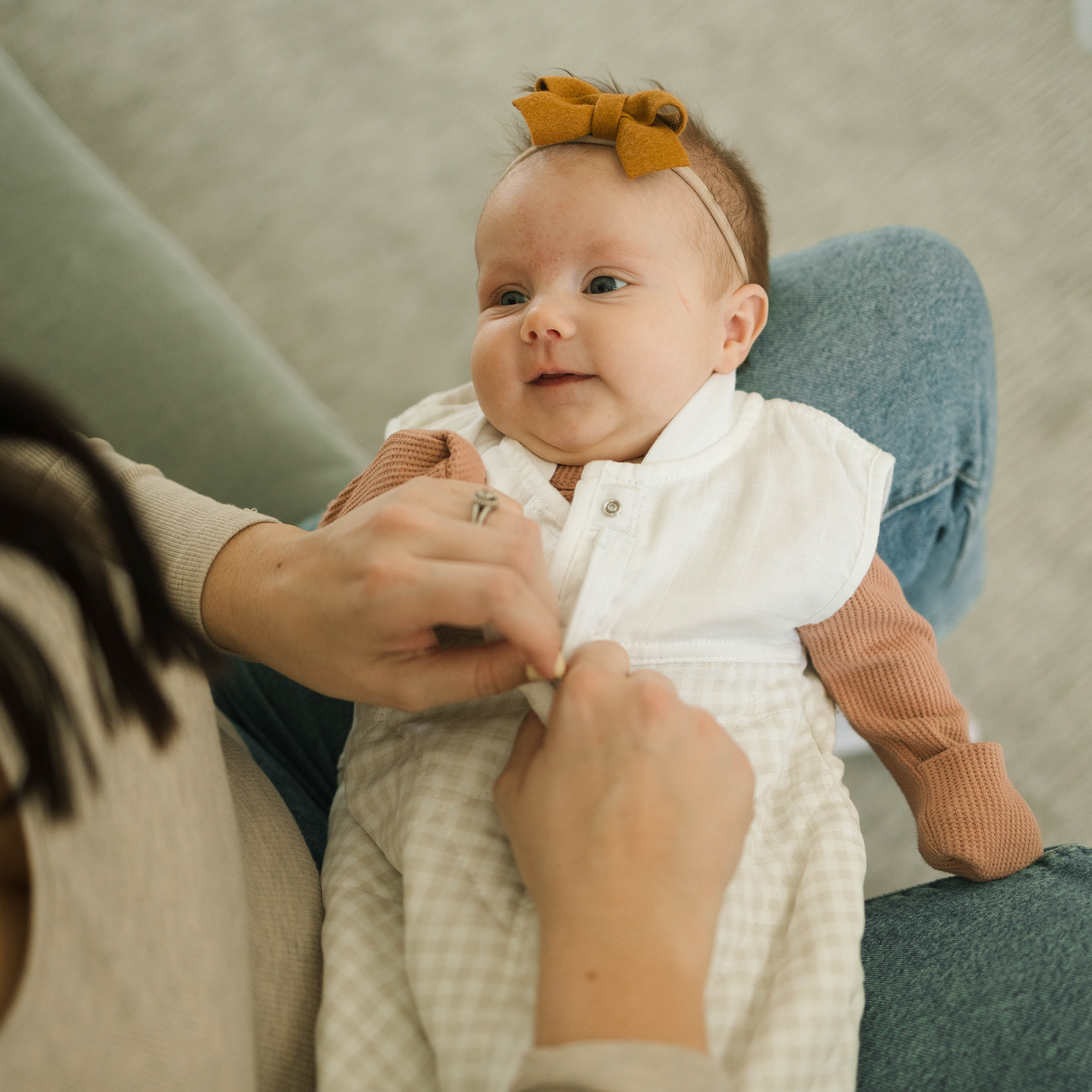 Cotton Muslin Quilted Sleep Bag - Tan Gingham - HoneyBug 