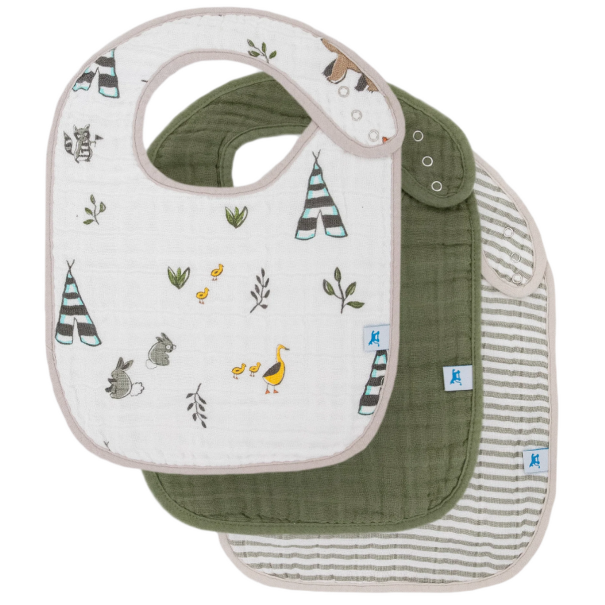 Cotton Muslin Classic Bib 3 Pack - Forest Friends - HoneyBug 
