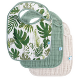 Cotton Muslin Classic Bib 3 Pack - Tropical Leaf - HoneyBug 