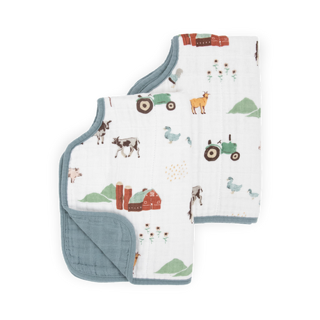Cotton Muslin Burp Cloth 2 Pack - Farmyard - HoneyBug 