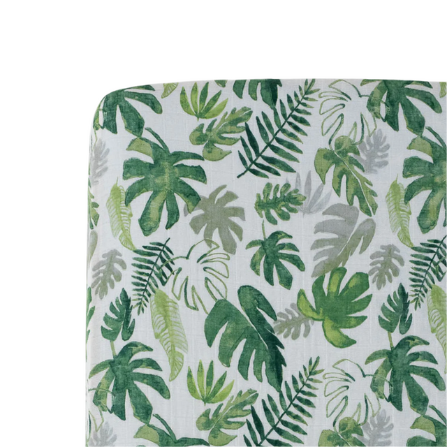 Cotton Muslin Crib Sheet - Tropical Leaf - HoneyBug 
