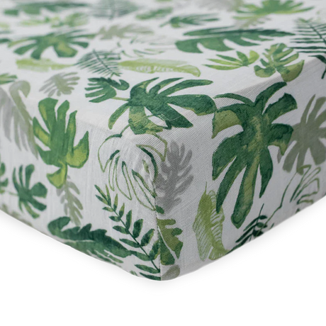 Cotton Muslin Crib Sheet - Tropical Leaf - HoneyBug 