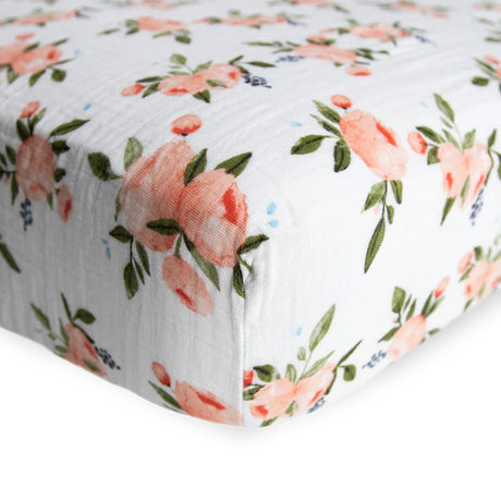 Cotton Muslin Crib Sheet - Watercolor Roses - HoneyBug 
