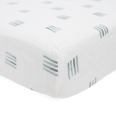 Cotton Muslin Crib Sheet - Blue Stacks - HoneyBug 