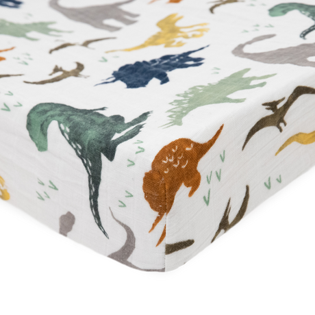 Cotton Muslin Changing Pad Cover - Dino Friends - HoneyBug 