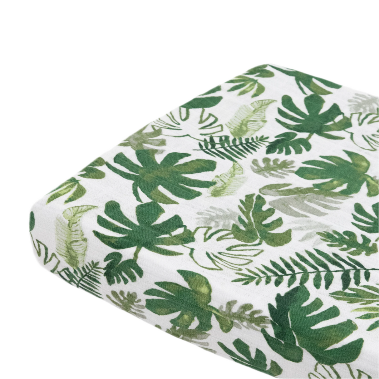 Cotton Muslin Changing Pad Cover - Tropical Leaf - HoneyBug 