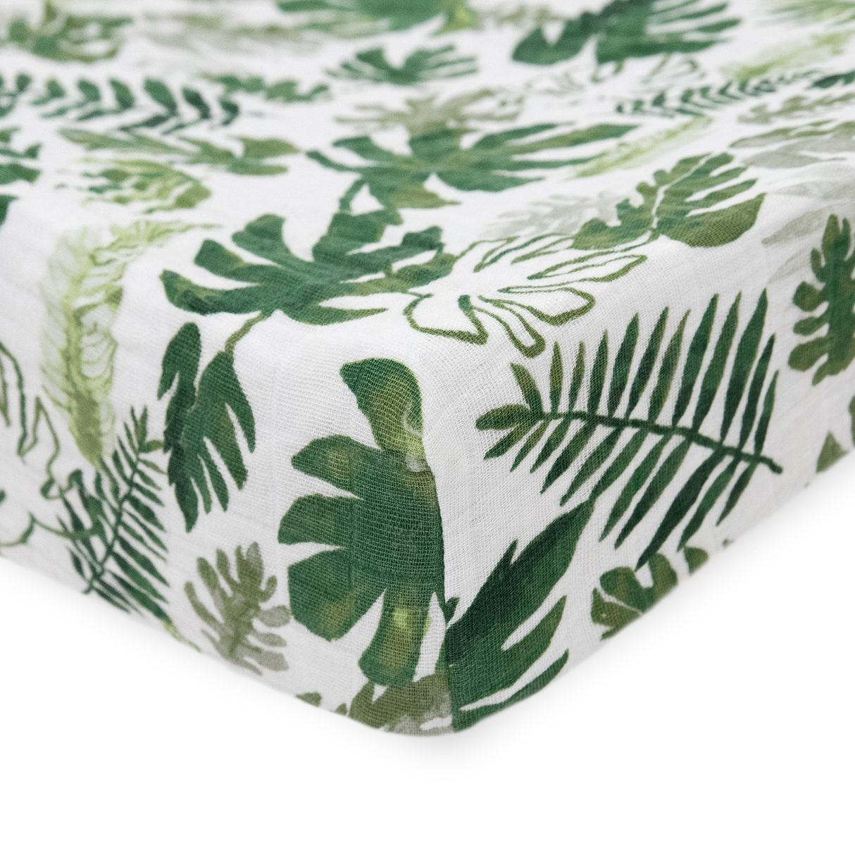 Cotton Muslin Changing Pad Cover - Tropical Leaf - HoneyBug 