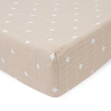 Cotton Muslin Changing Pad Cover - Taupe Cross - HoneyBug 